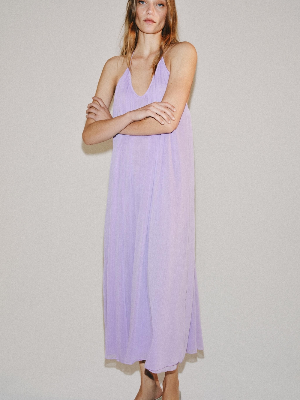 Zara Lilac Satin Slip Dress Strappy Small Purple Summer